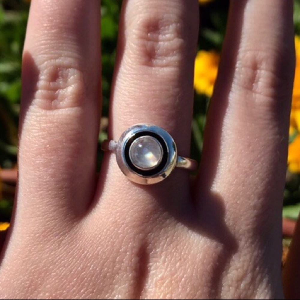 Rainbow moonstone sterling silver ring size 9